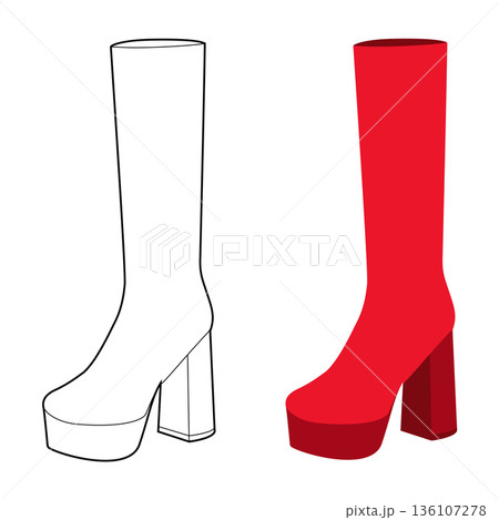 Red platform block heel boot women flat plus line set. Bold platform with chunky sole for winter nights. Technical Red platform block heel boot women flat plus line set. Bold platform with chunky sole for winter nights. Technical 136107278