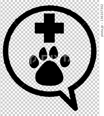 シンプルな動物病院のイラスト3- モノクロ シンプルな動物病院のイラスト3- モノクロ 136107302