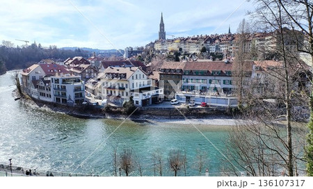 Bern, Switzerland - March 18 2023: Surrounding View of Bern City Bern, Switzerland - March 18 2023: Surrounding View of Bern City 136107317