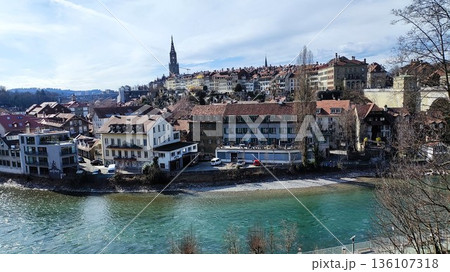 Bern, Switzerland - March 18 2023: Surrounding View of Bern City Bern, Switzerland - March 18 2023: Surrounding View of Bern City 136107318