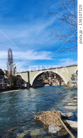 Bern, Switzerland - March 18 2023: Surrounding View of Bern City Bern, Switzerland - March 18 2023: Surrounding View of Bern City 136107320