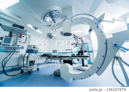 Modern equipment in operating room. Medical devices for neurosurgery. 136107879