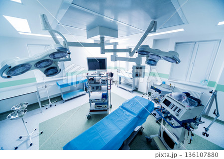 Modern equipment in operating room. Medical devices for neurosurgery. 136107880