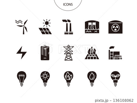 エネルギー発電　アイコン ピクトグラム　ベクター イラスト　セット 136108062