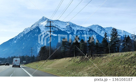 Interlaken,  Switzerland - March 17 2023: Surrounding View of Mountanious Interlaken  136108187