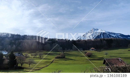 Interlaken,  Switzerland - March 17 2023: Surrounding View of Mountanious Interlaken  136108189