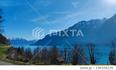 Interlaken,  Switzerland - March 17 2023: Surrounding View of Mountanious Interlaken  136108226