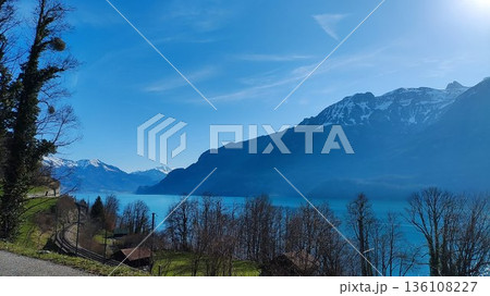 Interlaken,  Switzerland - March 17 2023: Surrounding View of Mountanious Interlaken  136108227