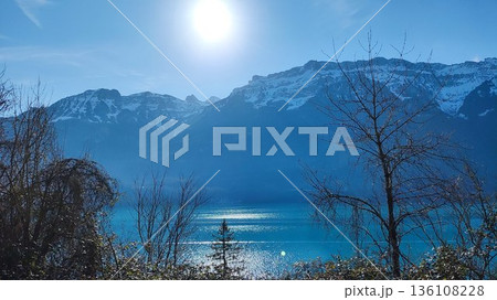 Interlaken,  Switzerland - March 17 2023: Surrounding View of Mountanious Interlaken  136108228