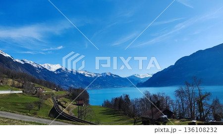 Interlaken, Switzerland - March 17 2023: Surrounding View of Mountanious Interlaken Interlaken, Switzerland - March 17 2023: Surrounding View of Mountanious Interlaken 136108232