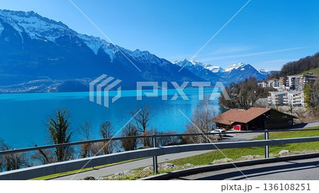 Interlaken,  Switzerland - March 17 2023: Surrounding View of Mountanious Interlaken  136108251