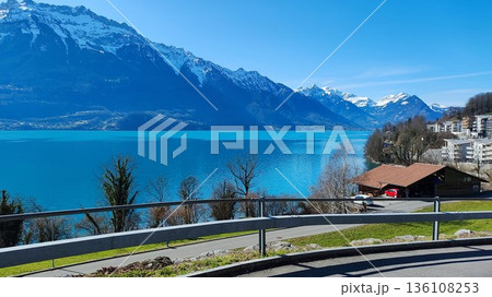 Interlaken,  Switzerland - March 17 2023: Surrounding View of Mountanious Interlaken  136108253