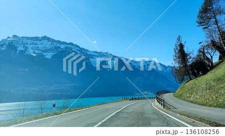 Interlaken,  Switzerland - March 17 2023: Surrounding View of Mountanious Interlaken  136108256