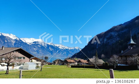 Interlaken, Switzerland - March 17 2023: Surrounding View of Mountanious Interlaken Interlaken, Switzerland - March 17 2023: Surrounding View of Mountanious Interlaken 136108267