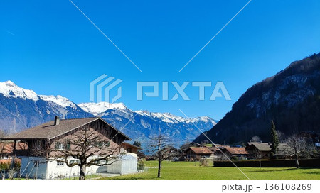Interlaken,  Switzerland - March 17 2023: Surrounding View of Mountanious Interlaken  136108269
