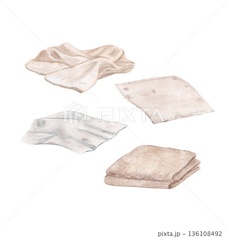 Empty linen cloth, folded cloth set isolated. Minimal watercolor illustration perfect for Christian design, church layouts, Easter season materials, faith based content. Symbol of resurrection, hope Empty linen cloth, folded cloth set isolated. Minimal watercolor illustration perfect for Christian design, church layouts, Easter season materials, faith based content. Symbol of resurrection, hope 136108492