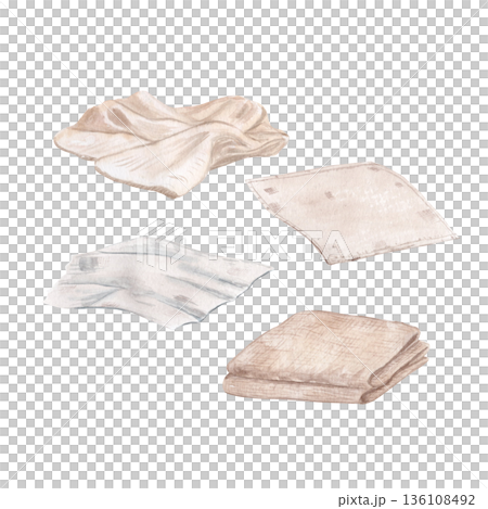 Empty linen cloth, folded cloth set isolated. Minimal watercolor illustration perfect for Christian design, church layouts, Easter season materials, faith based content. Symbol of resurrection, hope Empty linen cloth, folded cloth set isolated. Minimal watercolor illustration perfect for Christian design, church layouts, Easter season materials, faith based content. Symbol of resurrection, hope 136108492