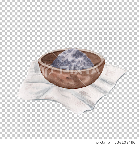 Bowl with ashes on linen cloth, watercolor illustration on white. Religious still life for Christian publications, church posters, Lent announcements, educational materials, Easter preparation designs Bowl with ashes on linen cloth, watercolor illustration on white. Religious still life for Christian publications, church posters, Lent announcements, educational materials, Easter preparation designs 136108496