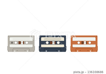 レトロカラーのカセットテープのバリエーション 136108686