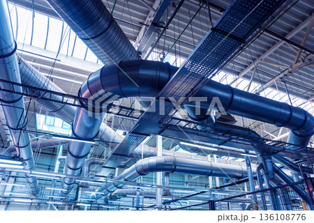Air conditioning of buildings. Background of ventilation pipes.  136108776