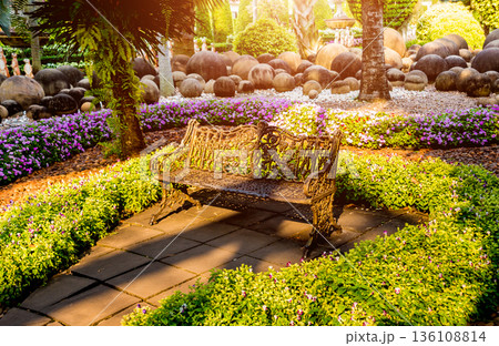 Luxury landscape design of the tropical garden. Luxury landscape design of the tropical garden. 136108814