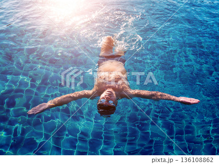 Young athletic man swimming in the swimming pool Young athletic man swimming in the swimming pool 136108862