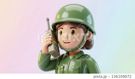 無線機で通信する女性兵士 136109072