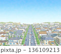 住宅街 　精密水彩画風　都市　街　背景 　手描き 136109213