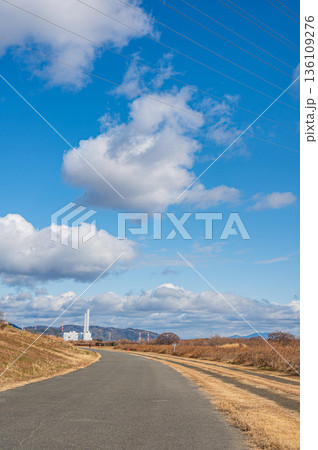 淀川右岸高槻市河川敷の遊歩道 136109276