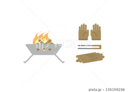 焚き火セットのイラスト 136109286