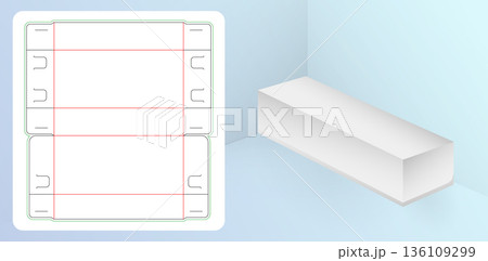 Die Cut Box Packaging Template Without Glue, Flat Fold Carton Design Suitable for product packaging, food boxes, gift boxes, and retail packaging. Clean and minimalist design ideal for commercial use 136109299