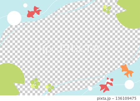 金魚和水面的清涼背景框(夏季賀卡、明信片)橫向 金魚和水面的清涼背景框(夏季賀卡、明信片)橫向 136109475