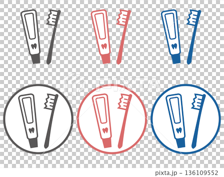 牙刷和牙膏的簡單線條圖示（口腔護理） 136109552