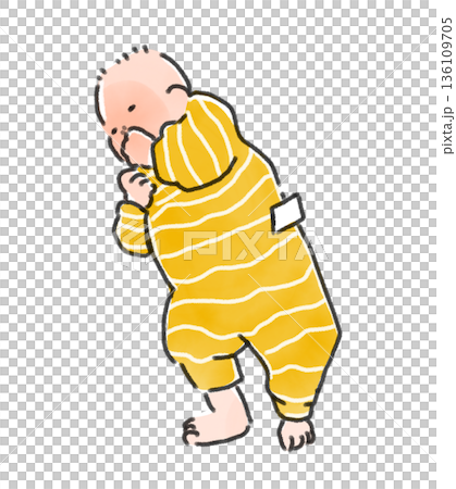 一幅新生兒插圖,身穿條紋衣服,伸出一根手指。水彩風格。適用於育兒、成長和日常生活場景。 一幅新生兒插圖,身穿條紋衣服,伸出一根手指。水彩風格。適用於育兒、成長和日常生活場景。 136109705