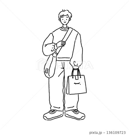 ナチュラルコーデ　人物　線画 136109723