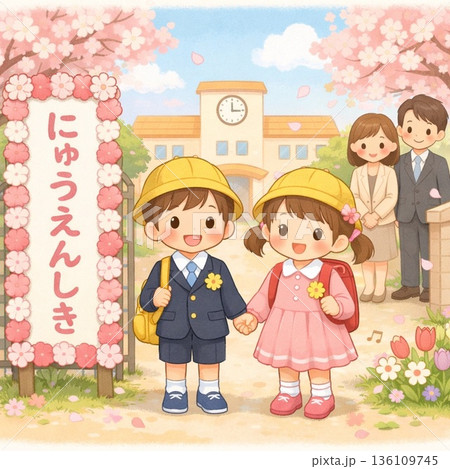 幼稚園の制服を着た幼稚園児 136109745