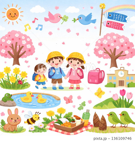 かわいい春のイラスト素材 136109746