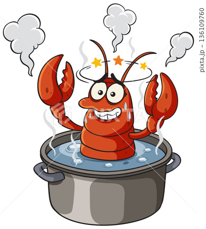 Cartoon Lobster in Boiling Pot Illustration 136109760