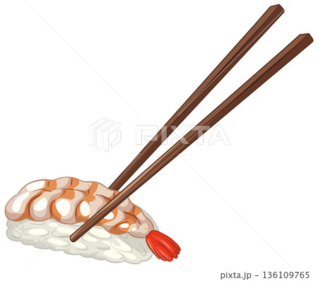 Ebi Nigiri Shrimp Sushi with Wooden Chopsticks Vector Illustration Ebi Nigiri Shrimp Sushi with Wooden Chopsticks Vector Illustration 136109765