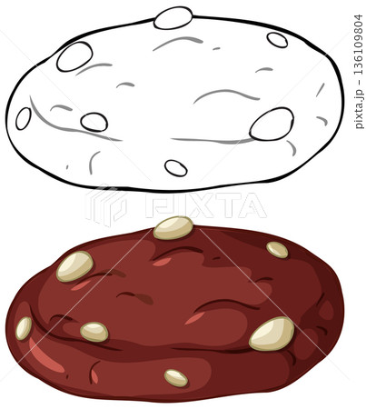 Chocolate Chip Cookie Vector Illustration with Line Art and Colored Version 136109804