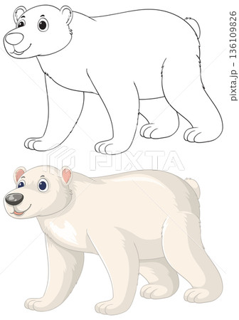 Polar Bear Vector Illustration in Outline and Colored Cartoon Style Polar Bear Vector Illustration in Outline and Colored Cartoon Style 136109826