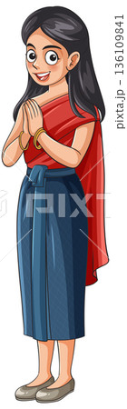 Smiling Woman in Traditional Southeast Asian Dress Greeting 136109841