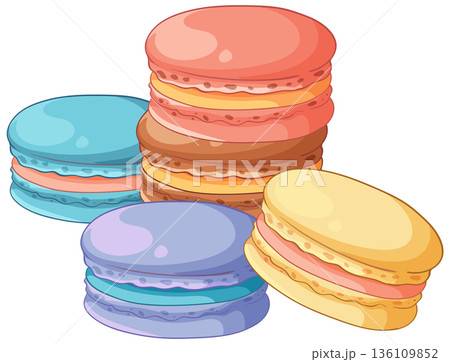 Colorful Stacked French Macarons Vector Illustration on White Background Colorful Stacked French Macarons Vector Illustration on White Background 136109852