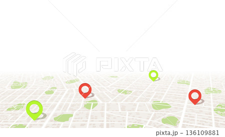 Navigation concept with pin pointers. Location pin on perspective city map. Vector illustration Navigation concept with pin pointers. Location pin on perspective city map. Vector illustration 136109881