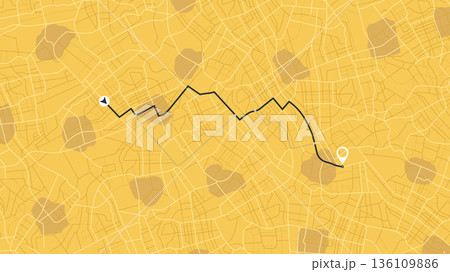 Detailed delivery plan to delivery your package. Application with track information flat style. Location tracker dashboard with data of arrive time on city map. Vector background 136109886