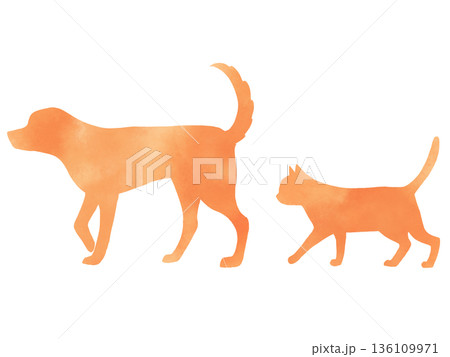 水彩風の犬と猫のシルエットイラスト 仲良く歩くペットのイメージ素材 水彩風の犬と猫のシルエットイラスト 仲良く歩くペットのイメージ素材 136109971