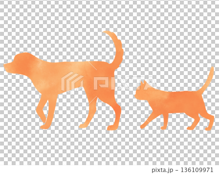 水彩風の犬と猫のシルエットイラスト 仲良く歩くペットのイメージ素材 水彩風の犬と猫のシルエットイラスト 仲良く歩くペットのイメージ素材 136109971