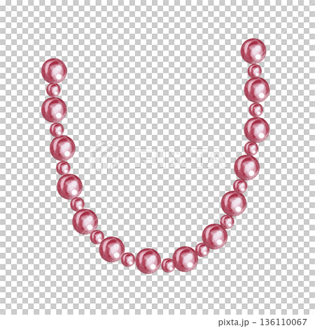 Pink beads. Hand-drawn watercolor illustration. Isolate. Women's accessory or Christmas tree decoration. Element of design for postcards, banners, packaging, and more. Pink beads. Hand-drawn watercolor illustration. Isolate. Women's accessory or Christmas tree decoration. Element of design for postcards, banners, packaging, and more. 136110067