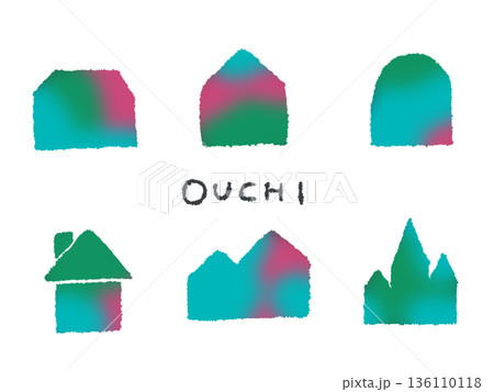 アイコンやシンボルマークとして、デザイン時に使いやすいカラフルな手描きイラスト・お家 136110118