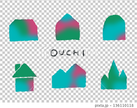 一幅色彩鮮豔的手繪房屋插圖，可用作設計中的圖標或符號標記。 136110118